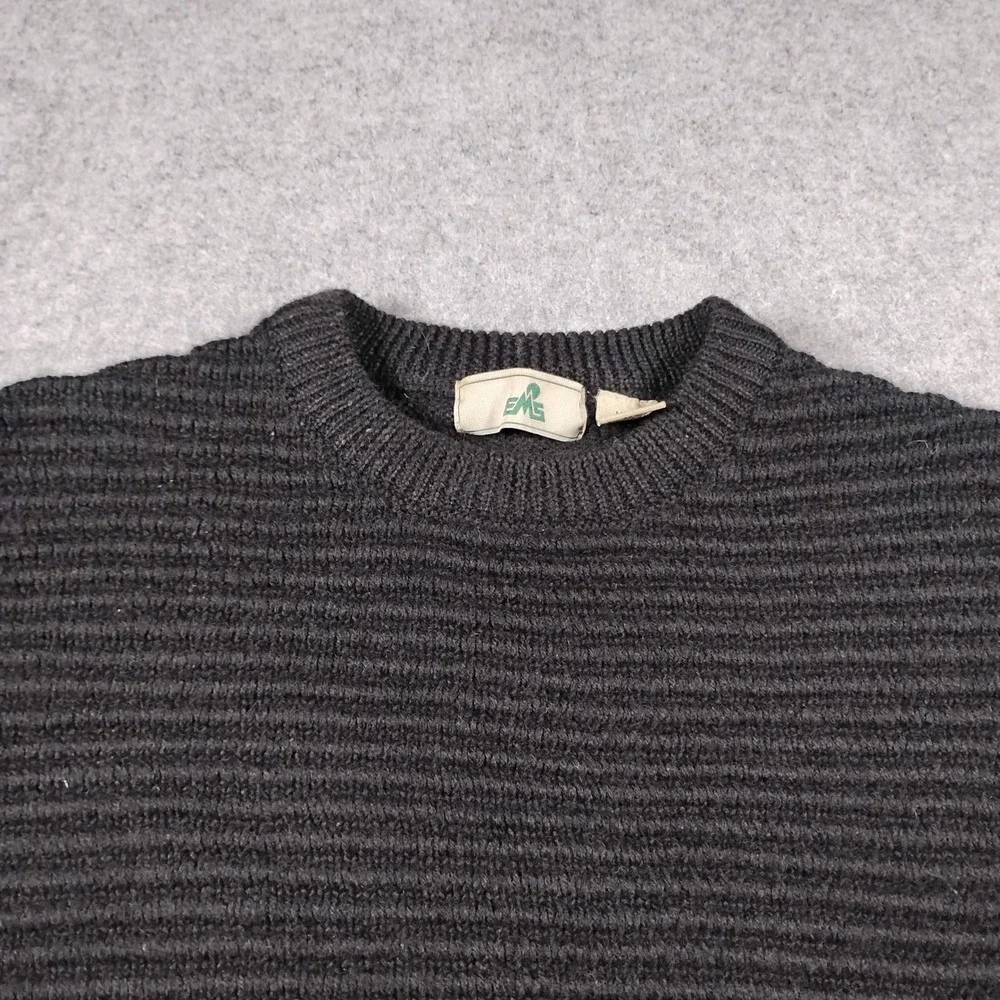 Vintage EMS Eastern Mountain Sports Men's S Wool Ribbed Crewneck Sweater Black